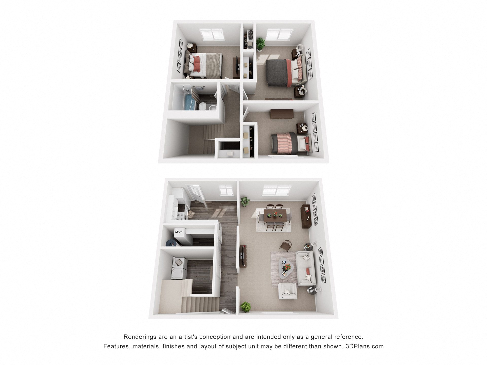Floor plan for 3 beds, 1 bath, 1050 sqft